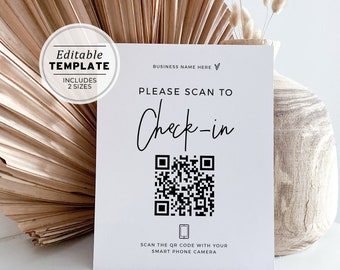 Juliette Minimalist QR Code Check-In Sign Template, Covid Safe Qr Code Sign, Small Business Sign | EDITABLE TEMPLATE #050 #043