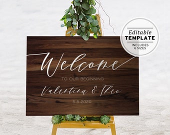 Dark Wood Textured Wedding Welcome Sign, Editable Template, Printable #032