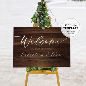 Dark Wood Textured Wedding Welcome Sign, Editable Template, Printable #032