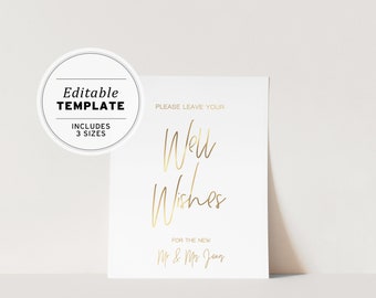 Juliette Gold Minimalist Wedding Wishing Well Sign | PRINTABLE EDITABLE TEMPLATE #017