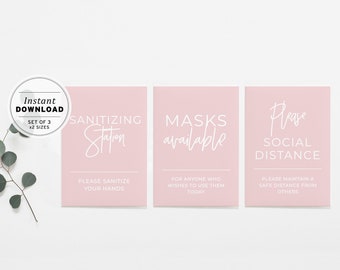 Blush Minimalist COVID-19 Safe Event Sign Package - Set of 3 Printable Instant Download #035