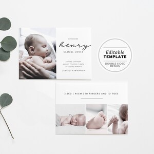 Annonce de bébé nouveau-né minimaliste gris, annonce de naissance, téléchargement numérique, modèle modifiable