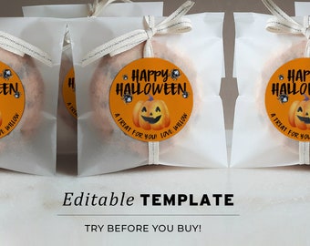 Editable Halloween Favor Stickers, Happy Halloween Gift Bag Sticker, Trick or Treat Favor Sticker Template, Halloween Printable