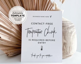 Juliette Minimalist Temperature Check Sign Template, Covid Safety Sign, Small Business Sign | EDITABLE TEMPLATE #050 #043