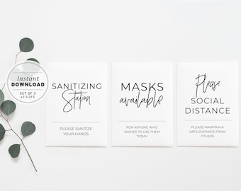 Kiki Minimalist COVID-19 Safe Wedding Sign Package - Set of 3 Printable Instant Download #004