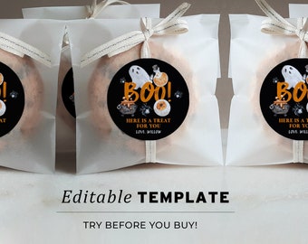 Editable Halloween Favor Stickers, Boo Gift Bag Sticker, Trick or Treat Favor Sticker Template, Halloween Printable