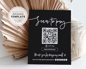 Willow Minimalist Payment Sign Template, Scan to Pay Sign, QR Code Sign, Cash App Sign, Small Business Sign | EDITABLE TEMPLATE #054 #043