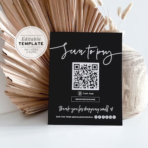Minimalistische wilgsjabloon betalingsbord, scan-to-pay-bord, QR-codebord, bord met contante app, bord voor kleine bedrijven | BEWERKBARE SJABLOON #054 #043