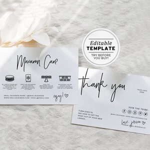 Juliette Minimalist Business Macarons Cartão de cuidado e agradecimento, bula de agradecimento | MODELO EDITÁVEL #050 #043