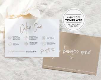 Nue Minimalist Business Cake Care and Thank You Card, Thank You Package Insert | EDITABLE TEMPLATE #052 #043