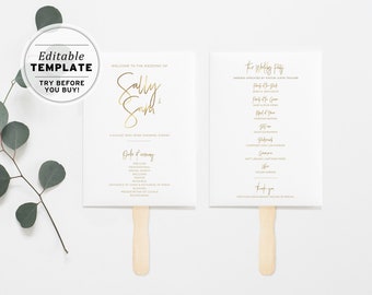 Juliette Minimalist Gold & White Wedding Fan | EDITABLE TEMPLATE #017