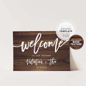 Wood Textured Wedding Welcome Sign, Editable Template, Printable image 1