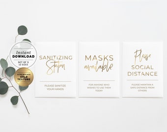 Kiki Gold Minimalist COVID-19 Safe Wedding Sign Package - Set of 3 Printable Instant Download #017