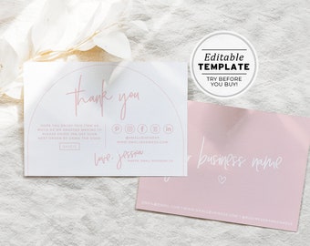 Blush Arch Minimalist Small Business Thank You Card, Thank You Package Insert, Thank You For Your Purchase | EDITABLE TEMPLATE #051 #043