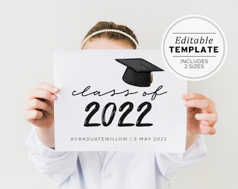 Ellery Printable Graduation Class of 2022, Senior Pictures Photo Prop, Back to School Sign, Graduation Party Sign | EDITABLE TEMPLATE #041