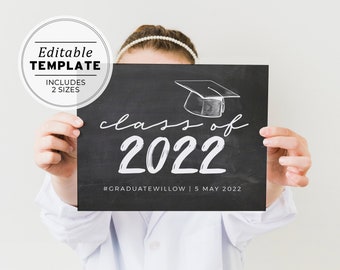 Chalkboard Look Printable Graduation 'Class of', Senior Pictures Photo Prop, Back to School Sign, Graduation Party Sign | EDITABLE TEMPLATE