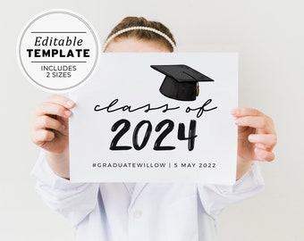 Class of 2024 Sign, Graduation Party Decorations, Graduation Sign, Grad Party Sign, Printable Editable Template #041 Ellery
