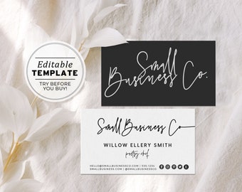 Willow Minimalist Small Business Card Template, Black and White #054 #043