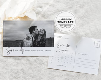 Juliette Minimalist Save the Date Printable Postcard Template, Wedding Invite, Engagement Invite | EDITABLE TEMPLATE #004