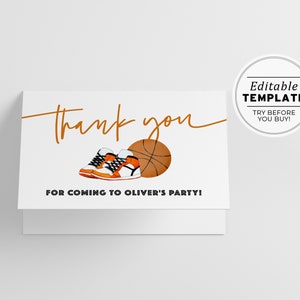 Minimalist Basketball Theme Thank You Card, Printable | EDITABLE TEMPLATE #067