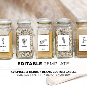 40+ Herbs and Spices Jar Label Template, Minimalist Pantry Printable | EDITABLE TEMPLATE #001