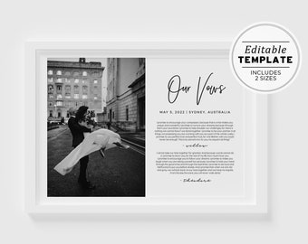 Juliette Minimalist Wedding Vows Keepsake Template, Anniversary Present, Wedding Present, Printable | EDITABLE TEMPLATE #004