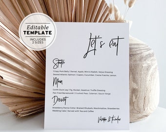 Juliette Minimalist Let's Eat Buffet Menu | EDITABLE TEMPLATE #004