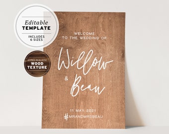 Rustic Wood Textured Wedding Welcome Sign Template, Printable Wedding Seating Chart, Modern Seating Sign, Editable Template