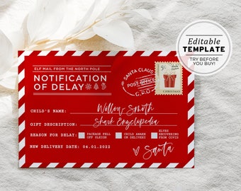 Editable Delayed Christmas Gift Printable Christmas Gift Voucher, Late Christmas Present Official Notice | EDITABLE TEMPLATE