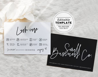 Willow Minimalist Lash Extensions Care Card, Editable AfterCare Card, DIY Lash Extensions Card | EDITABLE TEMPLATE #054 #043