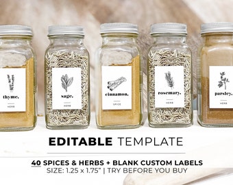 40+ Herbs and Spices Jar Label Template, Minimalist Pantry Printable | EDITABLE TEMPLATE #001