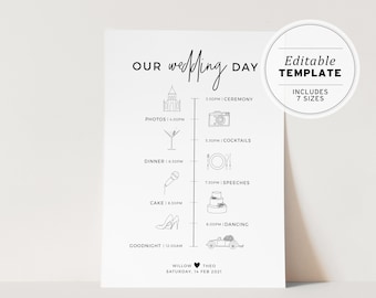 Kiki Minimalist 'Our Wedding Day' Itinerary Timeline Sign, Printable Editable Template #004