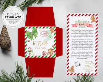 Editable Santa Letter and Envelope Kit, Christmas Letter, Letter From Santa Template Mini letter 3x3" | EDITABLE TEMPLATE