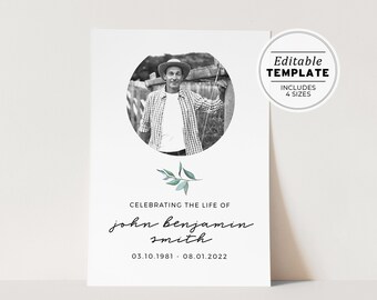 Verve Watercolour Greenery Funeral Welcome Sign Template, Minimalist Celebration of Life Poster, In loving Memory, Printable Memorial Board