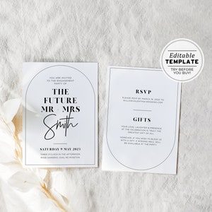 Noir Arch Minimalist 'The Future Mr and Mrs' Engagement Party Invitation Printable | EDITABLE TEMPLATE #049