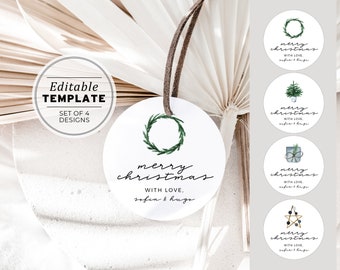 Scandi Minimalist Custom Christmas Gift Tag - Set of 4, Editable Template, Printable, Merry Christmas Gift Tag, Christmas Design #021