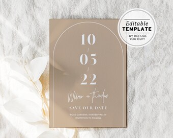 Nue Arch Minimalist Watercolor Wedding Save the Date Printable Editable Template #038