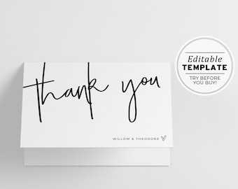 Juliette Minimalist Thank You Card Template | EDITABLE TEMPLATE, Printable #004