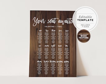 Wooden Textured Wedding Seating Chart | EDITABLE TEMPLATE, Printable