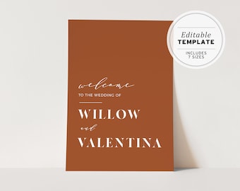 Minimalist Wedding Welcome Sign Template, Wedding Sign, Welcome Sign, Wedding Decor, Template Printable, Burnt Orange #018