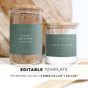 Sage Pantry Labels Template 2 Sizes, Minimalist Pantry Printable | EDITABLE TEMPLATE