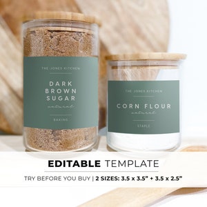 Étiquettes pour garde-manger sauge 2 tailles, Imprimable pour garde-manger minimaliste | MODÈLE MODIFIABLE