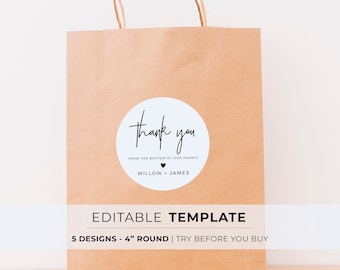 Juliette Minimalist Custom Wedding Bag Sticker Template, Favor Sticker Template | EDITABLE TEMPLATE #004