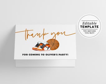 Minimalist Basketball Theme Thank You Card, Printable | EDITABLE TEMPLATE #067