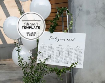 Long Table Wedding Seating Chart, Editable Template, Printable #002