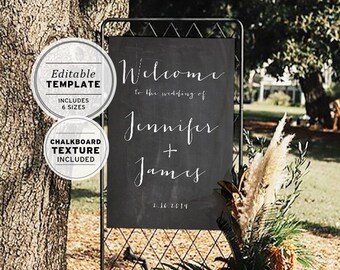 Chalkboard Wedding Welcome Sign, Editable Template, Printable #034