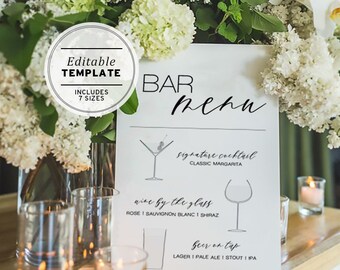 Wedding Drinks Menu, Bar Menu Printable Editable Template #002