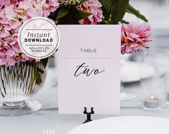 Minimalist Wedding Table Number Sign - Set of 25 , Instant Download, Printable #002