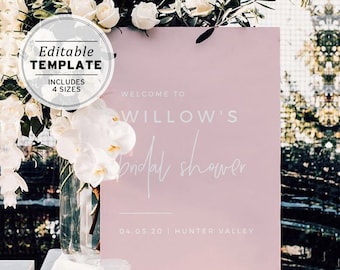 Blush Minimalist Bridal Shower Welcome Sign Template, Printable Editable #035