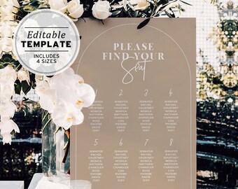 Nue Arch Minimalist Bridal Shower, Wedding Seating Chart Sign, Editable Template, Printable, Digital Download #038